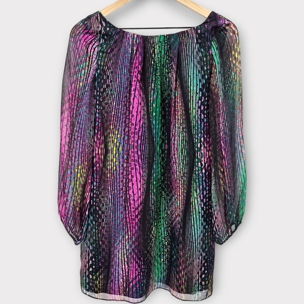 Shoshanna Silk Printed Mini Sheath Dress Long Sleeves